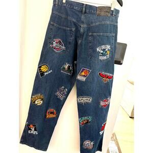 Vintage UNK NBA Jeans Men's Size 36 Machine Sewn NBA Logos on Denim